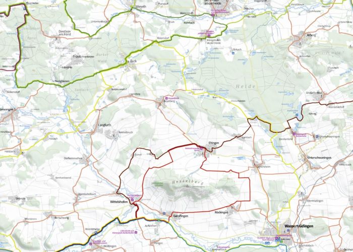 Ausschnitt Radkarte Region Hesselberg, Maßstab 1:50.000